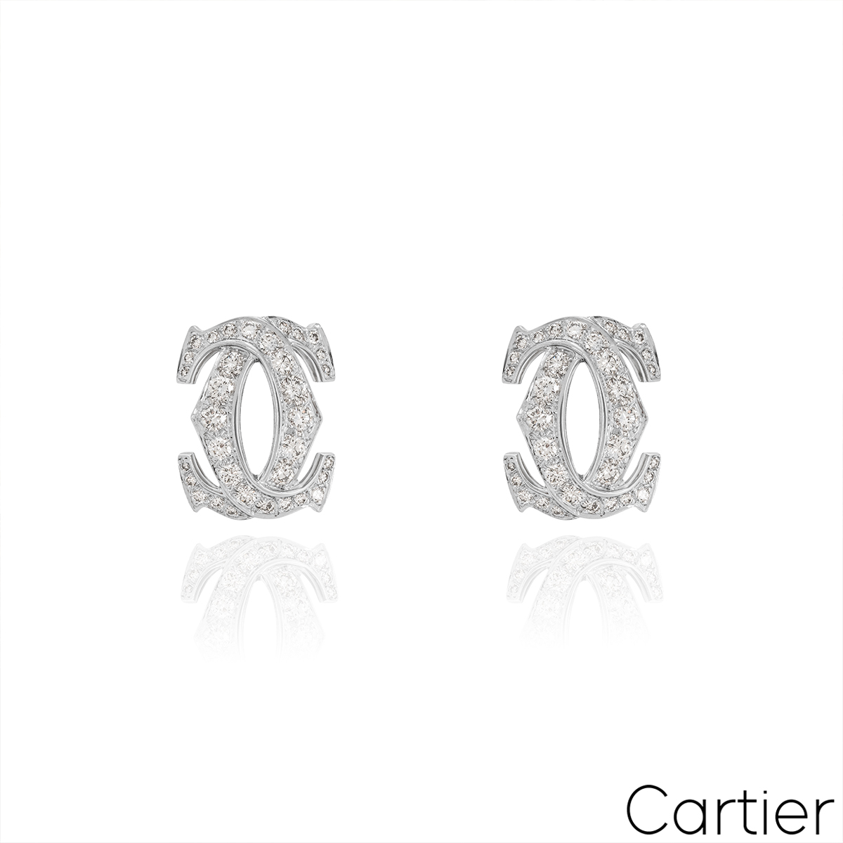 Cartier White Gold Diamond Penelope Large Double C Earrings